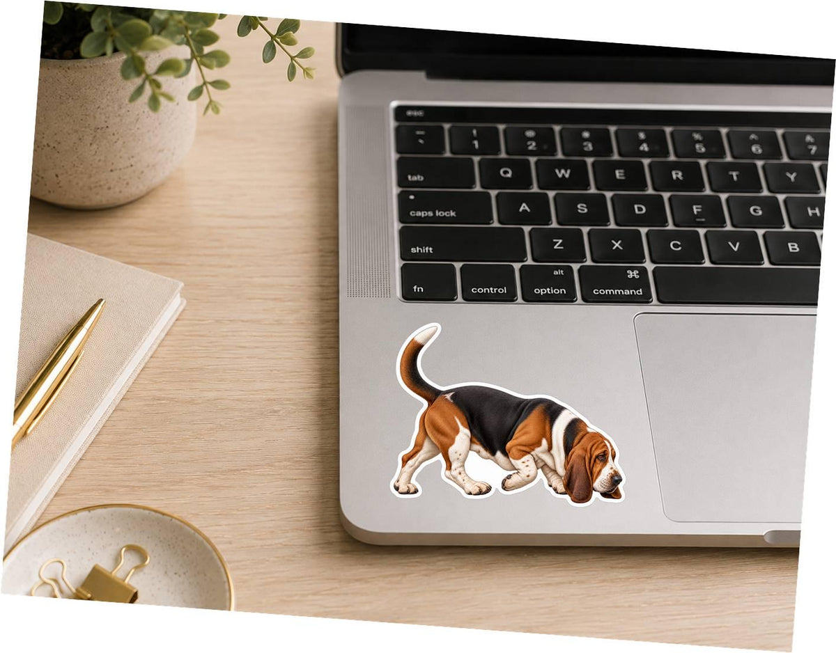 Basset Hound Sticker, Basset Hound Dog Vinyl Decal, Waterproof Laminated Dog Sticker st 167