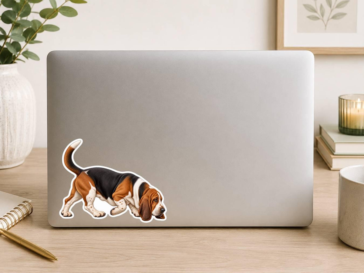 Basset Hound Sticker, Basset Hound Dog Vinyl Decal, Waterproof Laminated Dog Sticker st 167