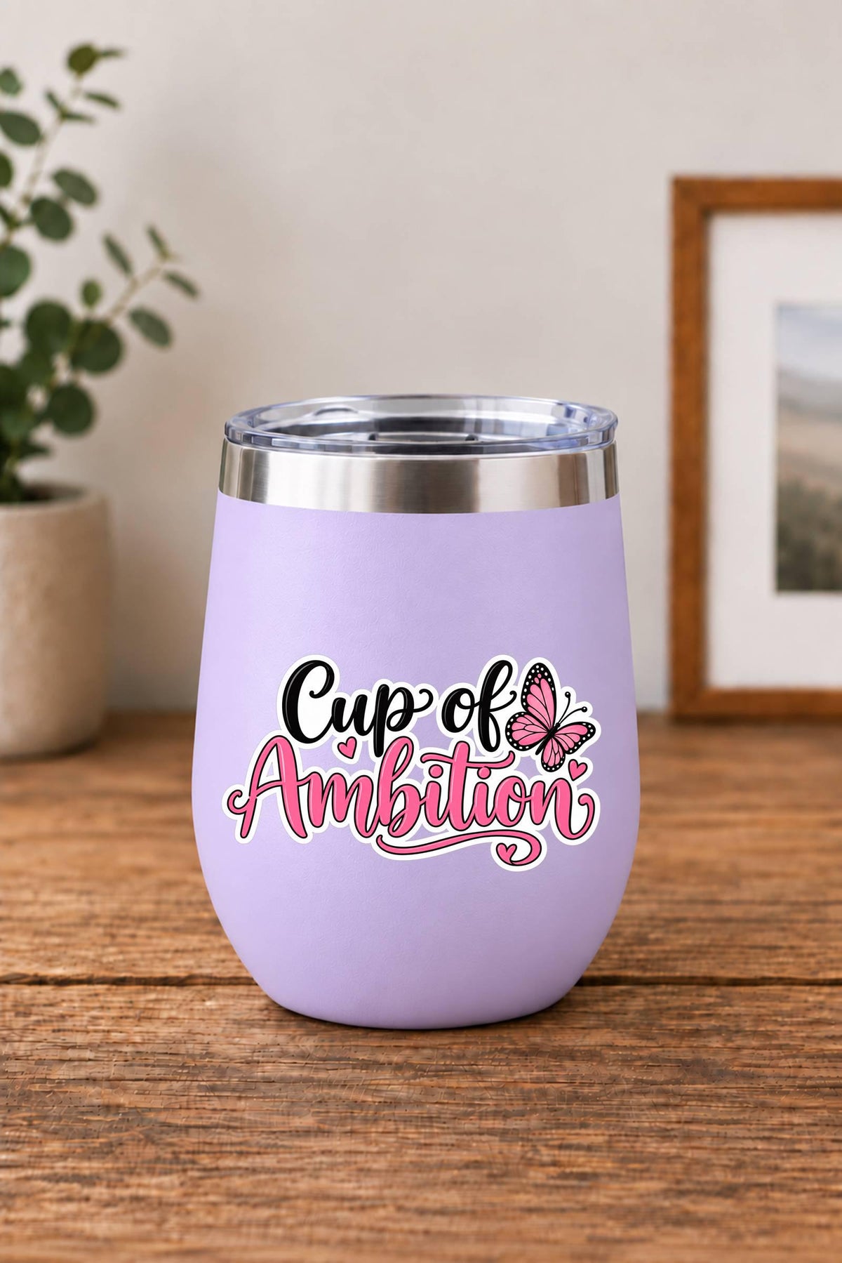 Cup of Ambition Sticker, Cute Coffee Quote Vinyl Decal, Butterfly Sticker ST 132