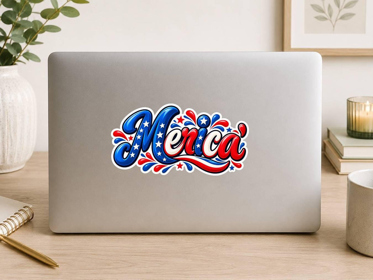 Merica Sticker, Patriotic USA Vinyl Decal, Red White Blue American Sticker ST 185