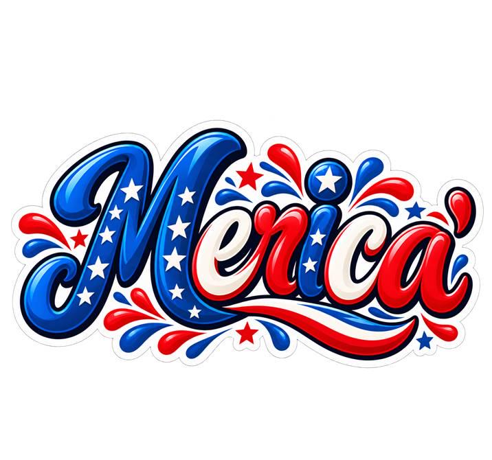 Merica Sticker, Patriotic USA Vinyl Decal, Red White Blue American Sticker ST 185