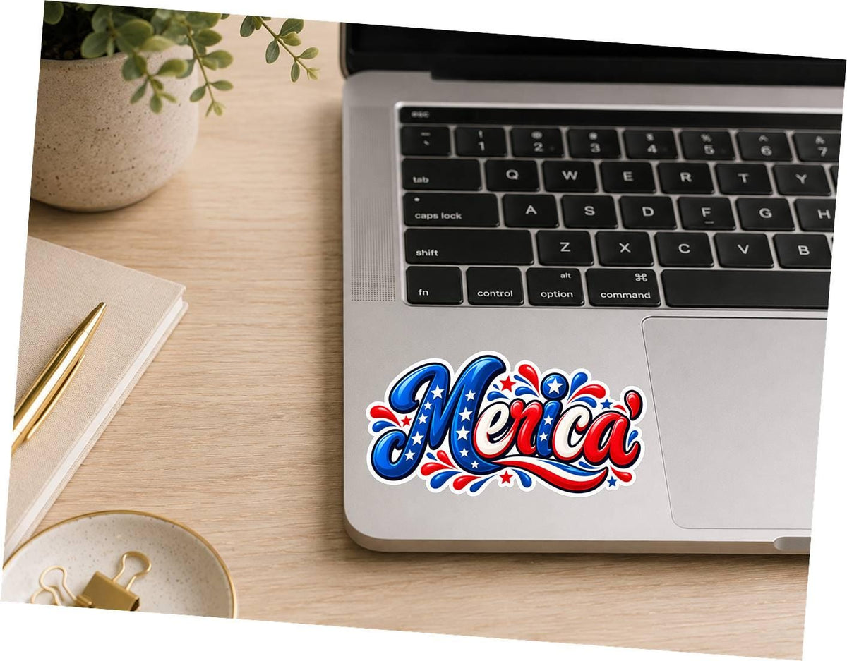 Merica Sticker, Patriotic USA Vinyl Decal, Red White Blue American Sticker ST 185