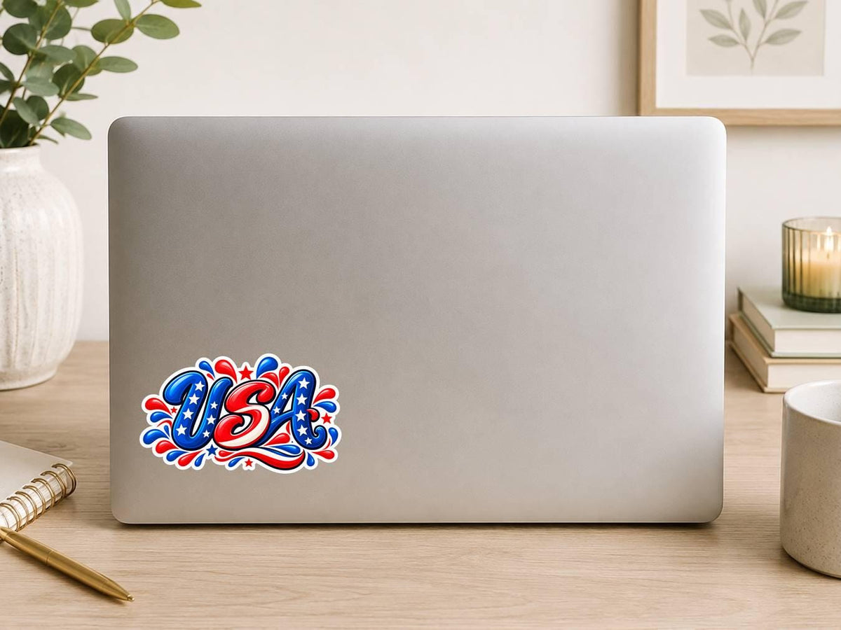 USA Sticker, Patriotic American Vinyl Decal, Red White Blue Waterproof Sticker ST 186