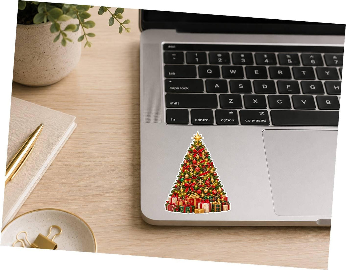 Christmas Tree Sticker, Holiday Tree Vinyl Decal, Waterproof Laminated Christmas Sticker ST 190