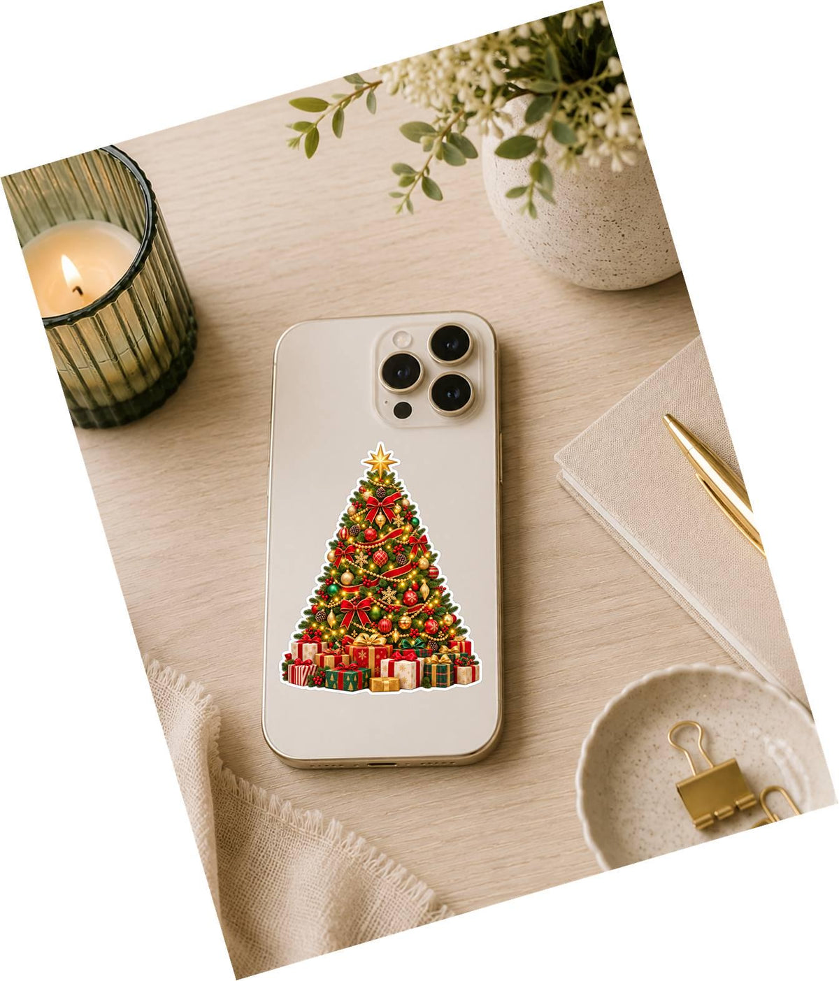 Christmas Tree Sticker, Holiday Tree Vinyl Decal, Waterproof Laminated Christmas Sticker ST 190