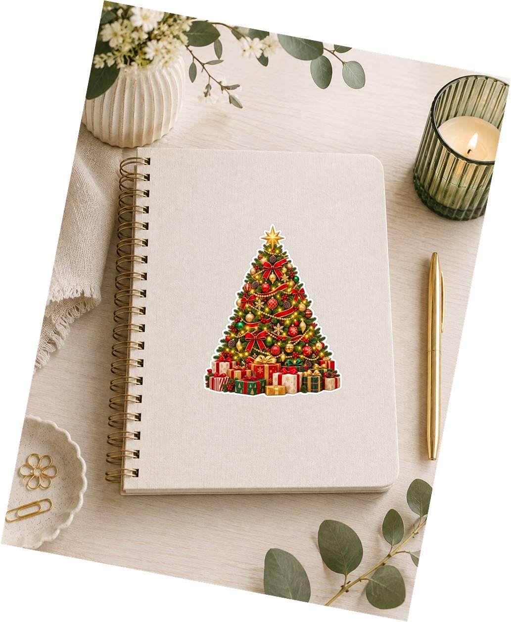 Christmas Tree Sticker, Holiday Tree Vinyl Decal, Waterproof Laminated Christmas Sticker ST 190