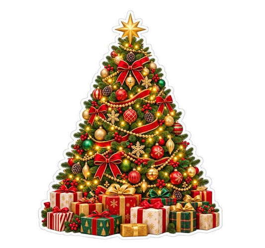 Christmas Tree Sticker, Holiday Tree Vinyl Decal, Waterproof Laminated Christmas Sticker ST 190