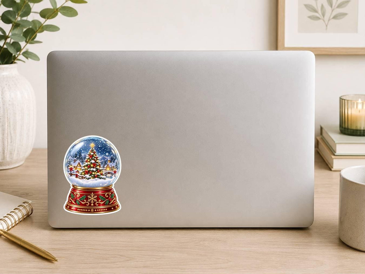 Snow Globe Sticker, Christmas Snowglobe Vinyl Decal, Waterproof Laminated Holiday Sticker ST 191