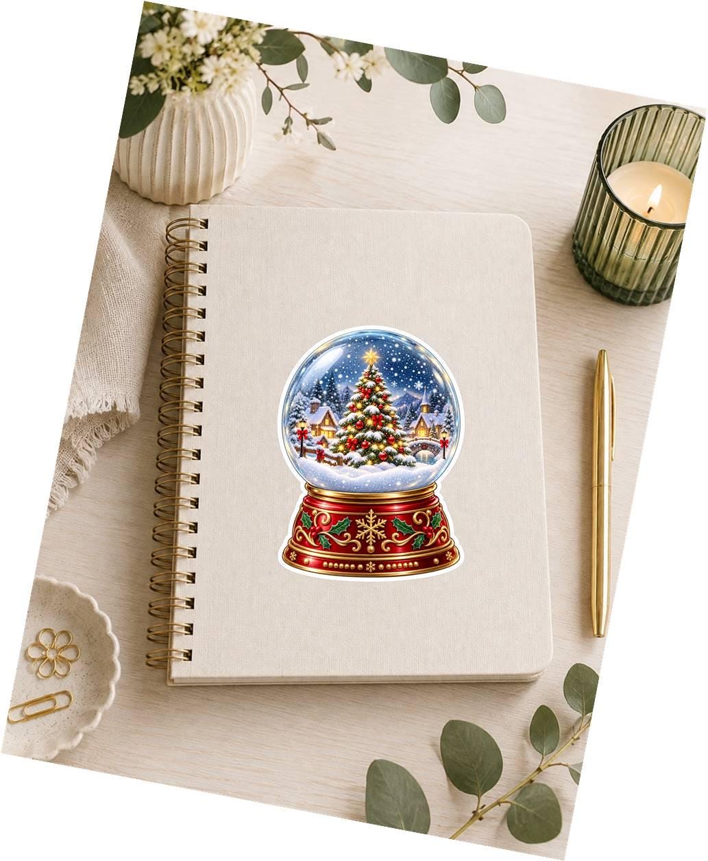 Snow Globe Sticker, Christmas Snowglobe Vinyl Decal, Waterproof Laminated Holiday Sticker ST 191
