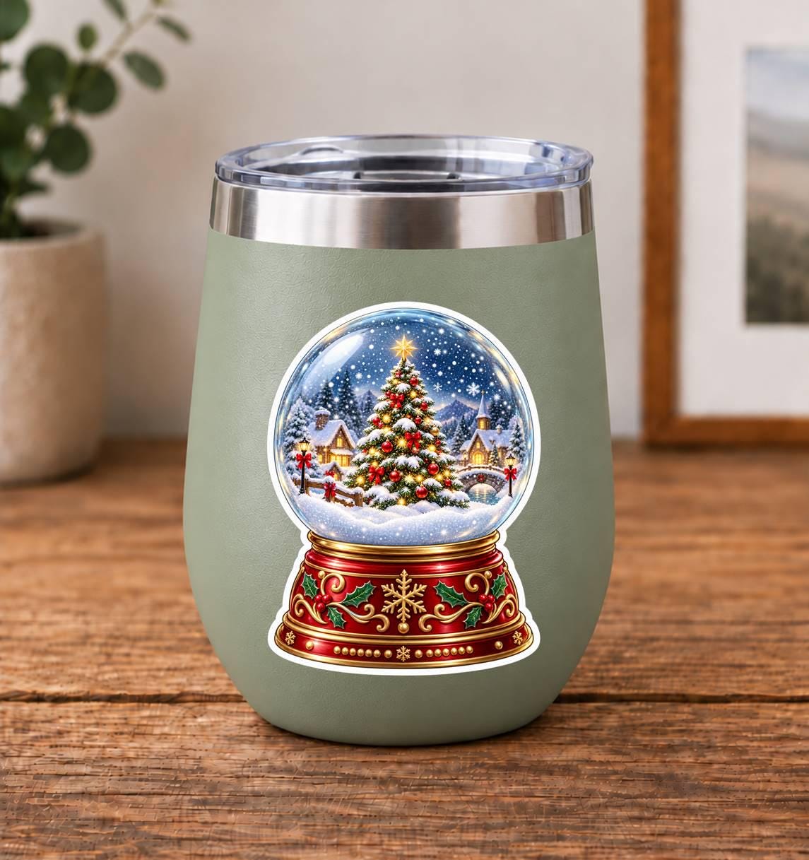 Snow Globe Sticker, Christmas Snowglobe Vinyl Decal, Waterproof Laminated Holiday Sticker ST 191