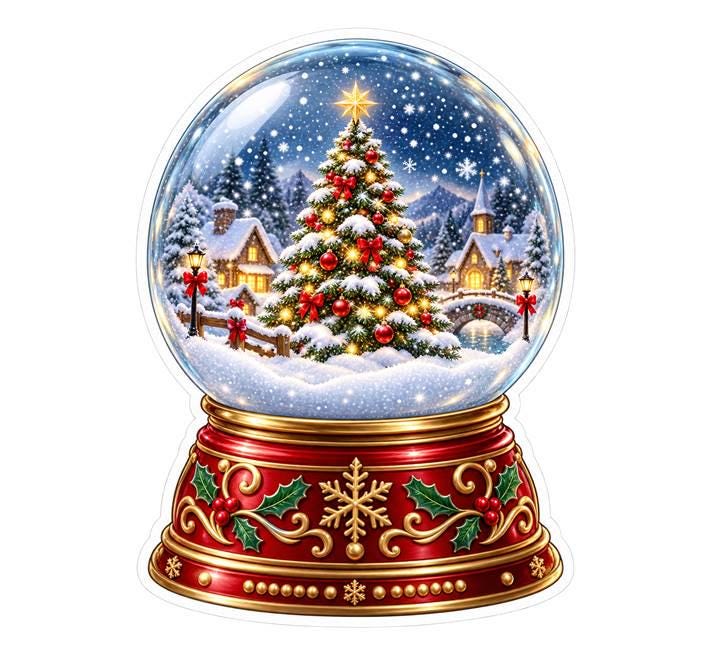 Snow Globe Sticker, Christmas Snowglobe Vinyl Decal, Waterproof Laminated Holiday Sticker ST 191