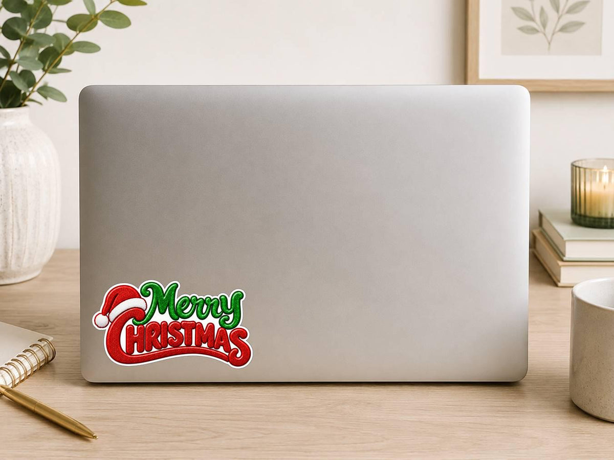 Merry Christmas Sticker, Christmas Quote Vinyl Decal, Red Green Waterproof Holiday Sticker ST 194