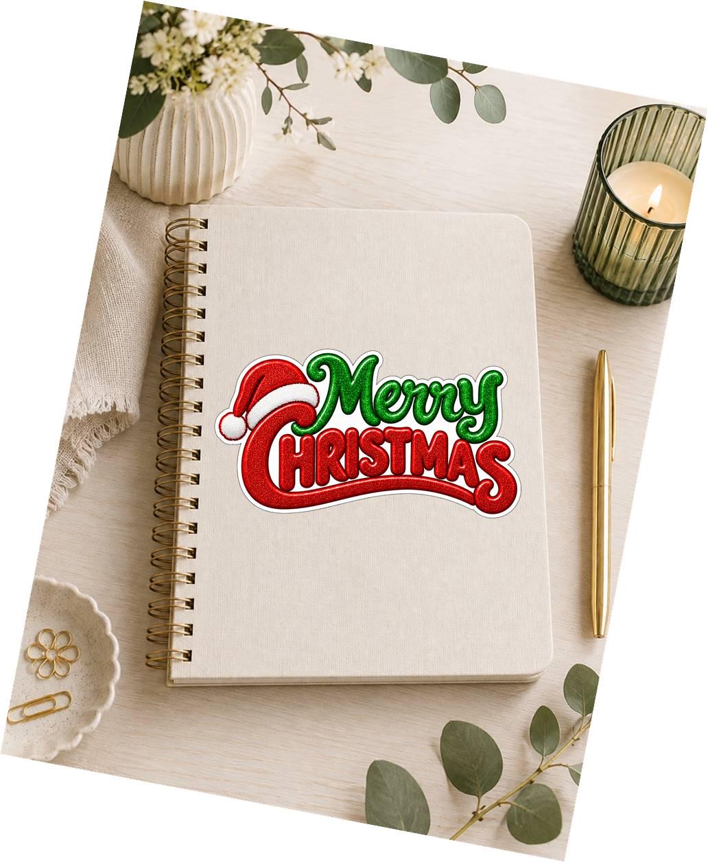 Merry Christmas Sticker, Christmas Quote Vinyl Decal, Red Green Waterproof Holiday Sticker ST 194