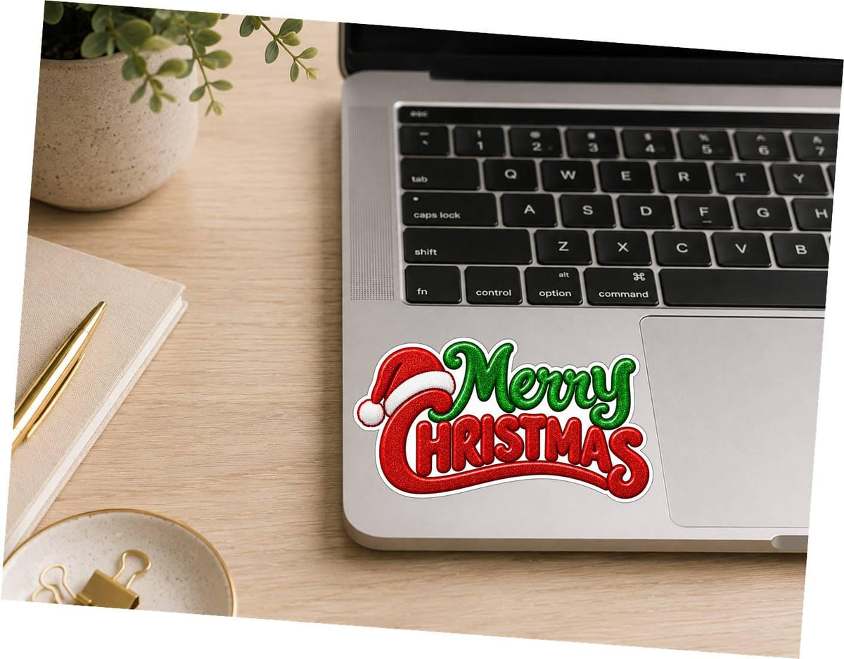 Merry Christmas Sticker, Christmas Quote Vinyl Decal, Red Green Waterproof Holiday Sticker ST 194