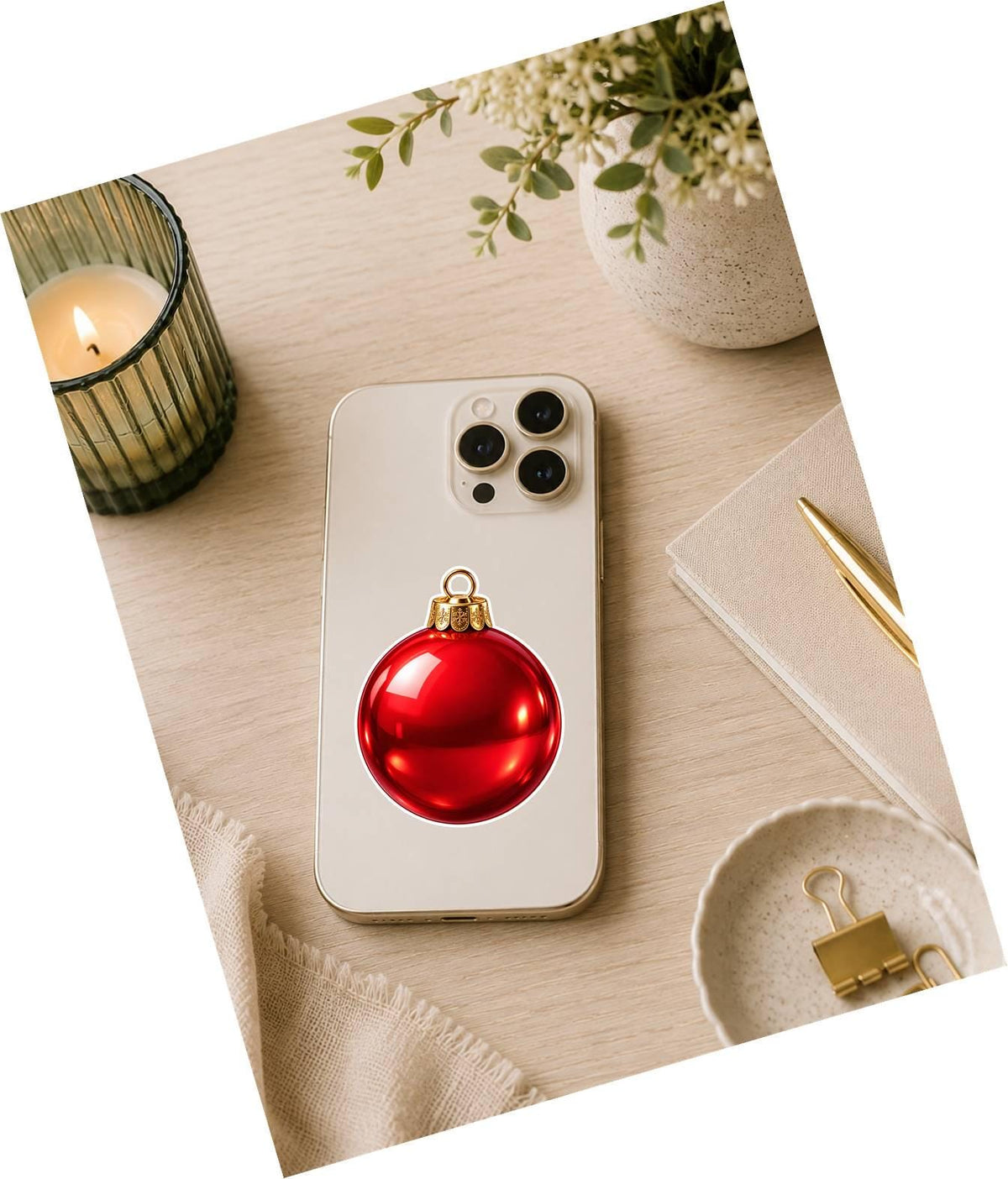 Christmas Ornament Sticker, Holiday Ball Vinyl Decal, Waterproof Laminated Christmas Sticker ST 192
