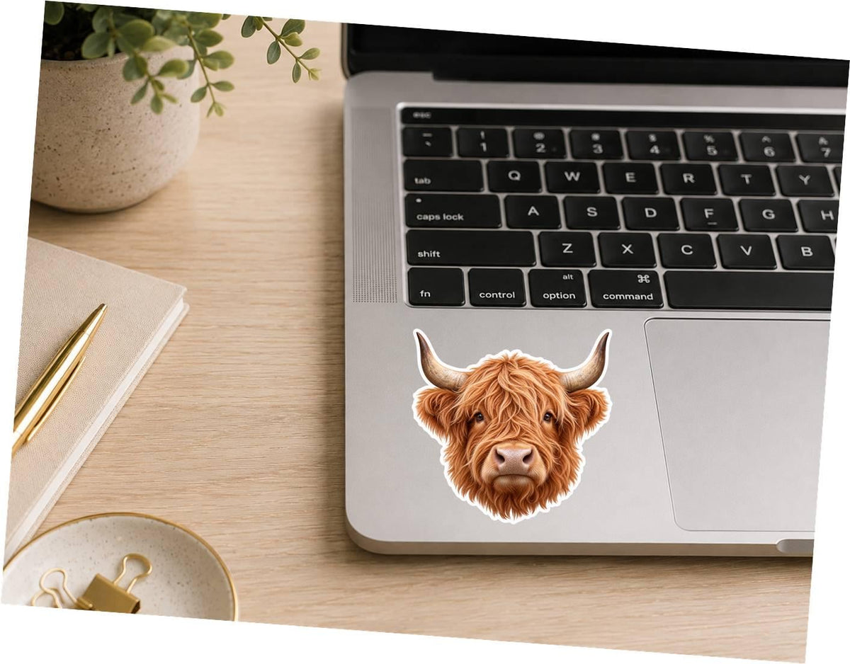 Highland Cow Sticker, Highland Cattle Vinyl Decal, Waterproof Laminated Cow Sticker st 197