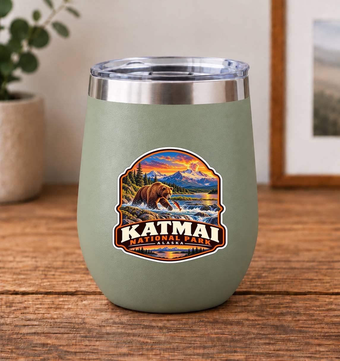 Katmai National Park Sticker | Alaska National Park Decal | Brown Bear Salmon Sticker ST 158