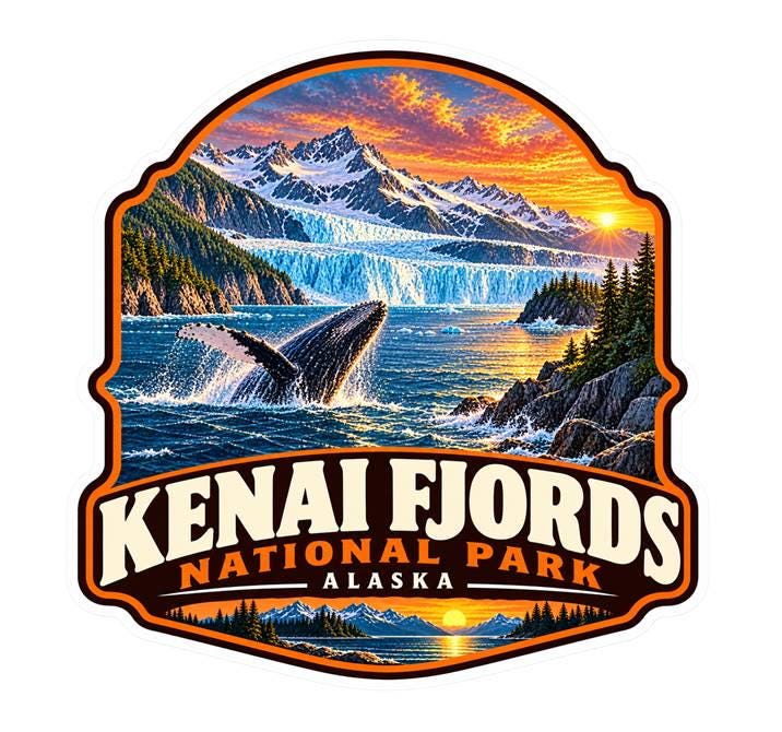 Kenai Fjords National Park Sticker | Alaska National Park Decal | Glacier Whale Sticker ST 162