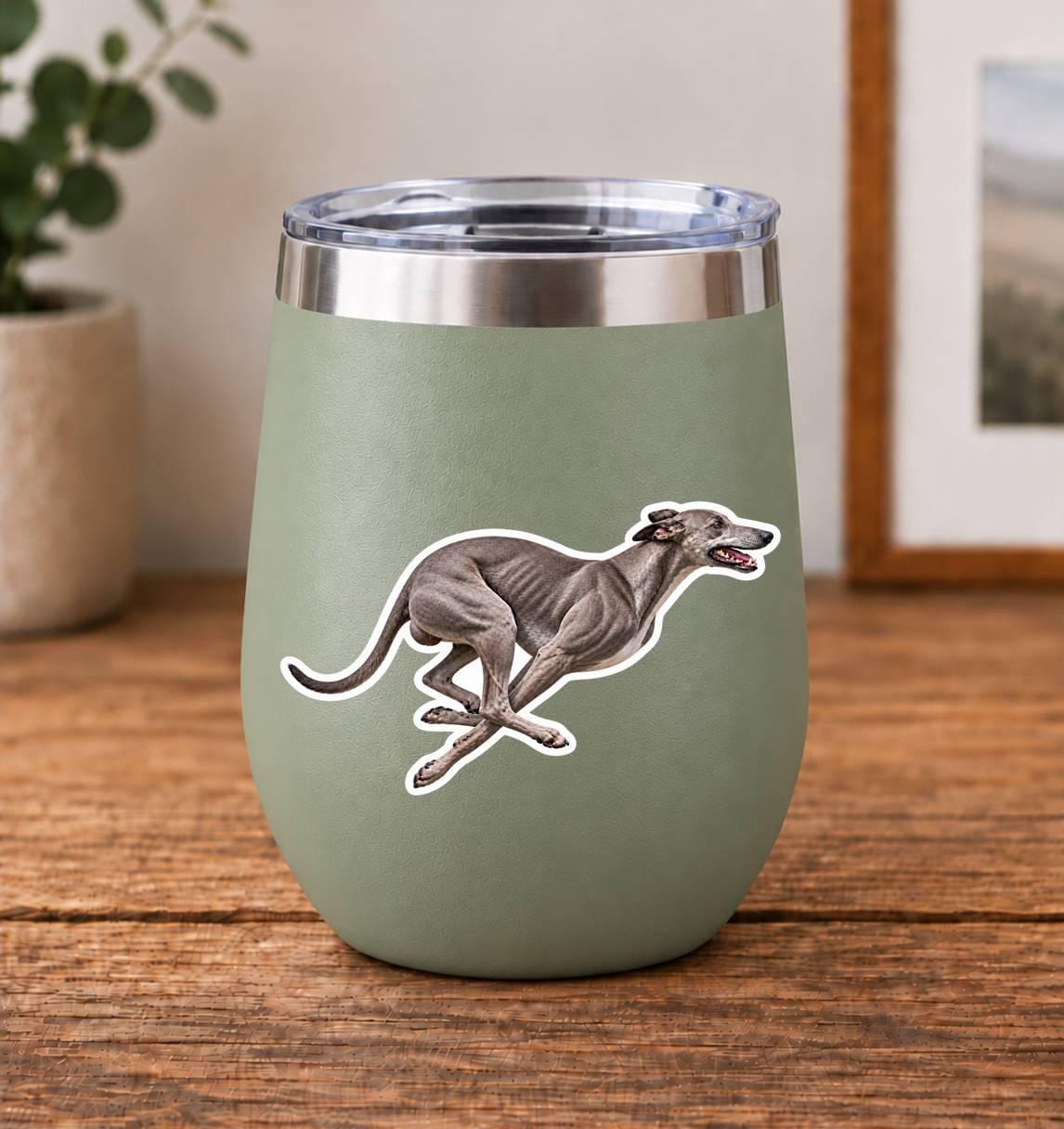 Greyhound Sticker, Running Greyhound Vinyl Decal, Waterproof Laminated Dog Sticker st 166