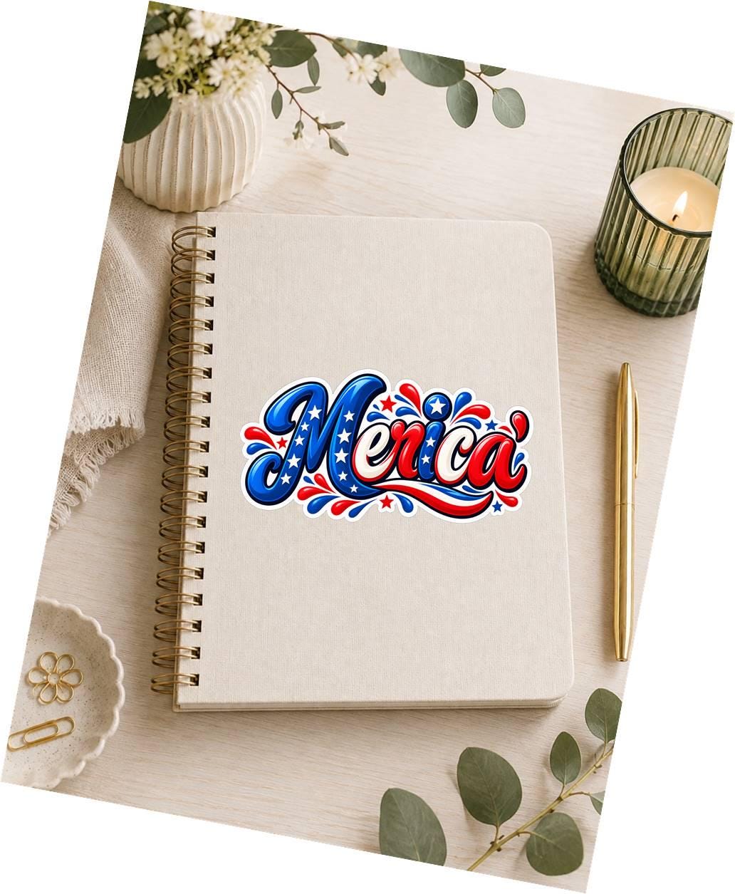 Merica Sticker, Patriotic USA Vinyl Decal, Red White Blue American Sticker ST 185