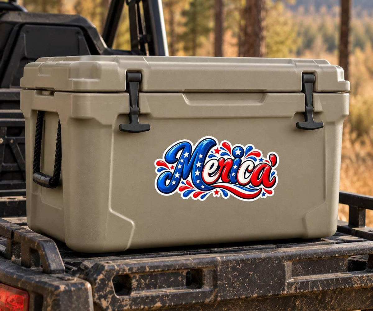 Merica Sticker, Patriotic USA Vinyl Decal, Red White Blue American Sticker ST 185