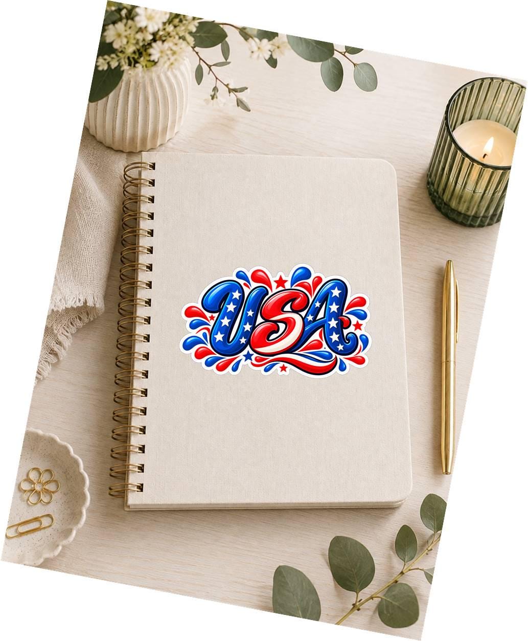 USA Sticker, Patriotic American Vinyl Decal, Red White Blue Waterproof Sticker ST 186