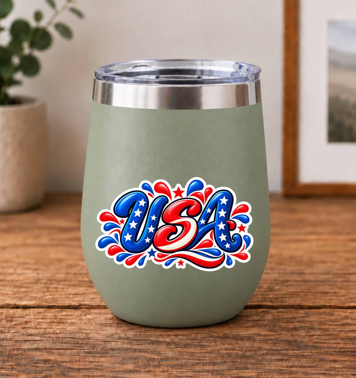 USA Sticker, Patriotic American Vinyl Decal, Red White Blue Waterproof Sticker ST 186