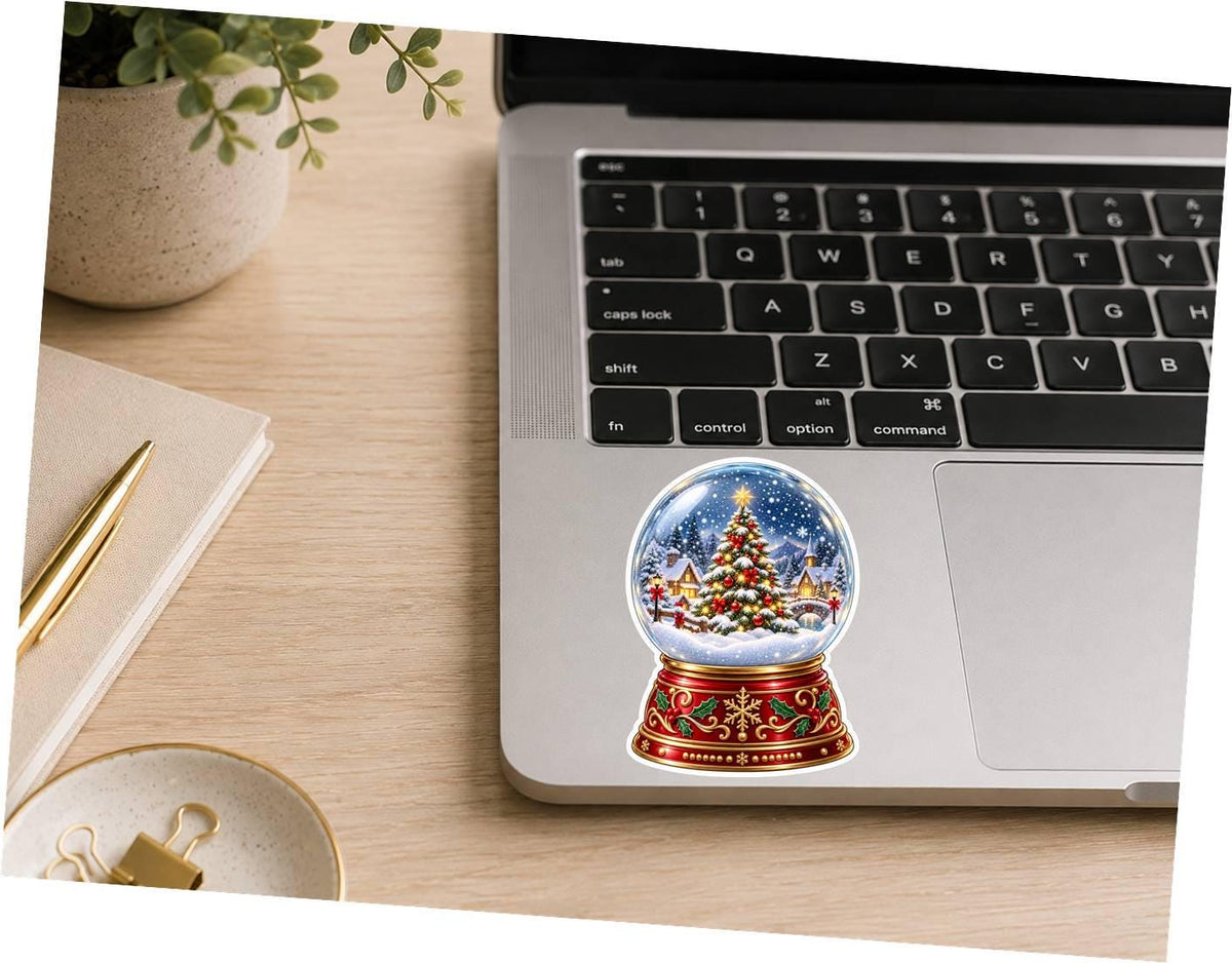 Snow Globe Sticker, Christmas Snowglobe Vinyl Decal, Waterproof Laminated Holiday Sticker ST 191