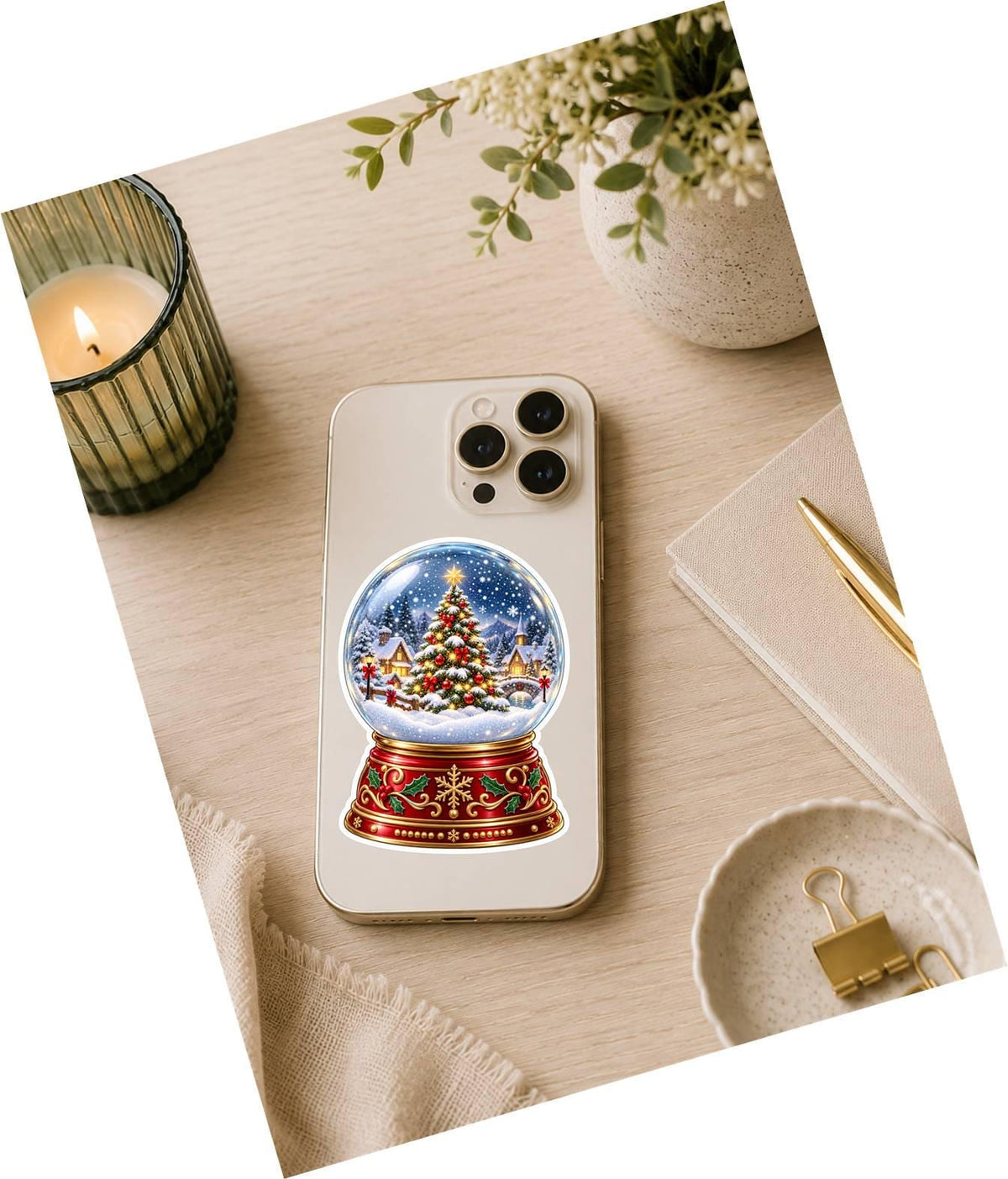 Snow Globe Sticker, Christmas Snowglobe Vinyl Decal, Waterproof Laminated Holiday Sticker ST 191