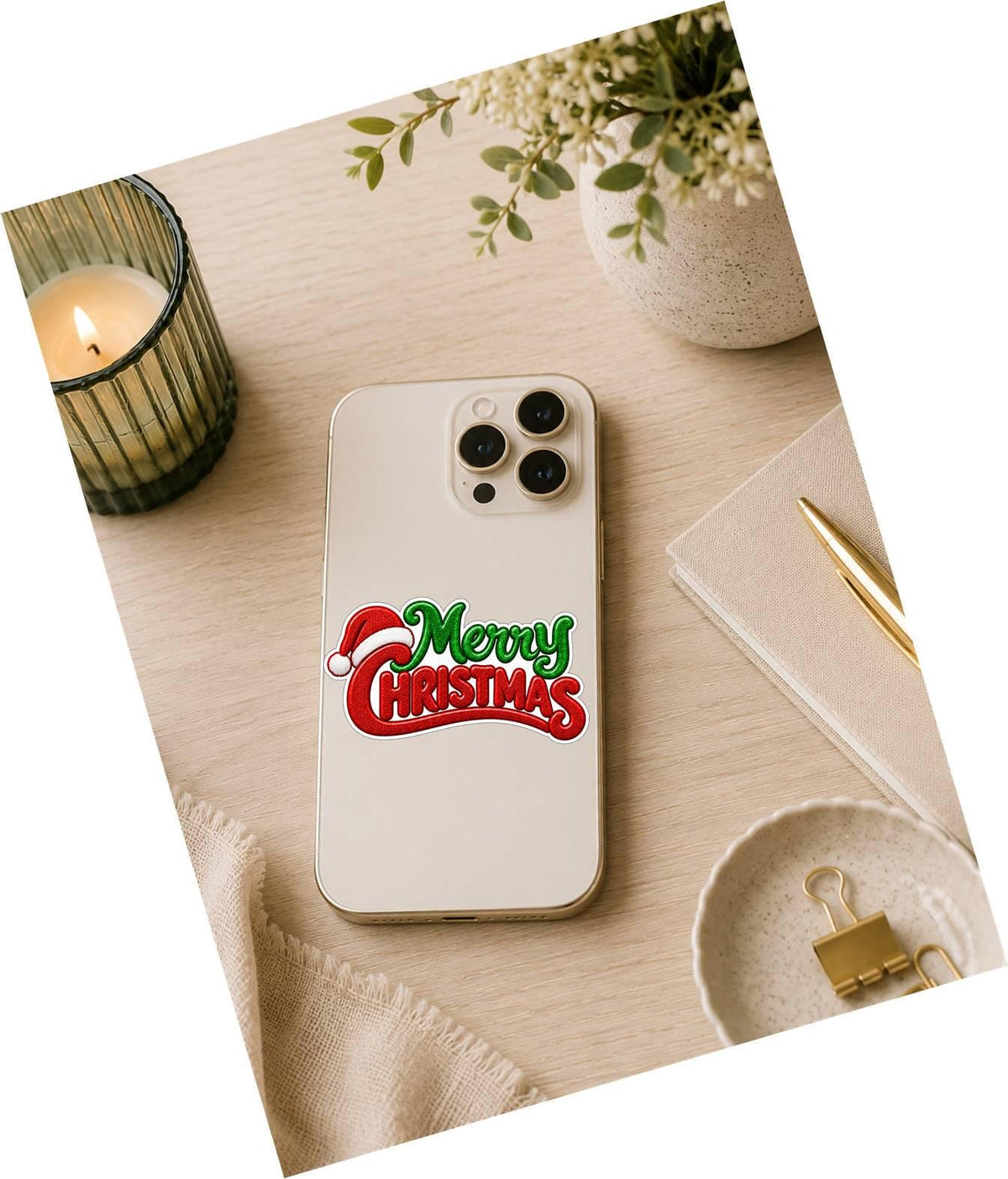 Merry Christmas Sticker, Christmas Quote Vinyl Decal, Red Green Waterproof Holiday Sticker ST 194