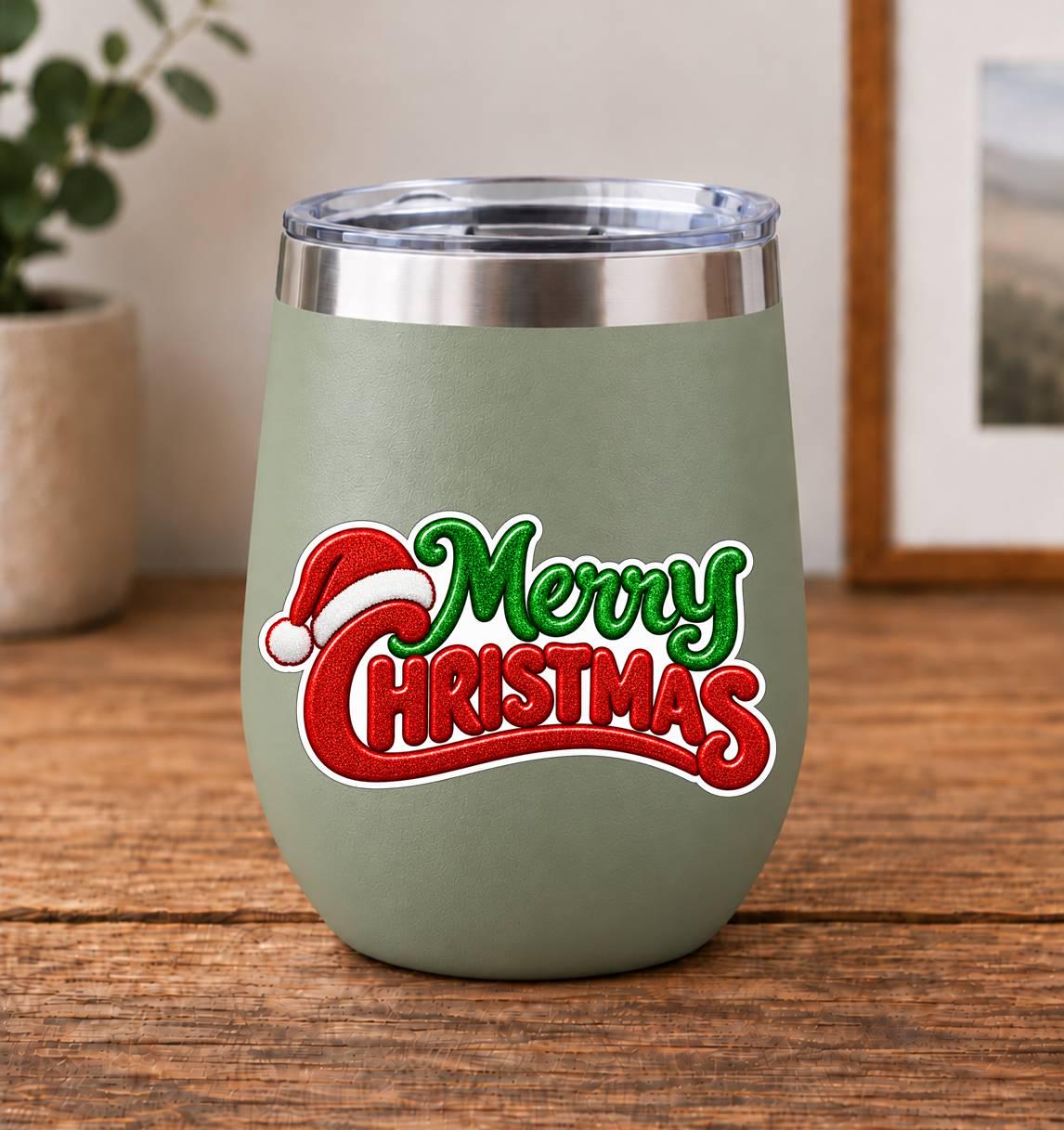Merry Christmas Sticker, Christmas Quote Vinyl Decal, Red Green Waterproof Holiday Sticker ST 194