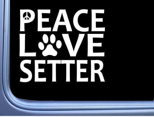 Setter Peace Love Dog Birddog Vinyl Decal – 6 Inch