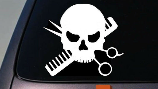 Hairstylist Skull Scissors Vinyl Decal – 6 Inch