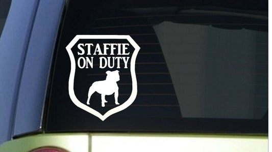 Staffie on Duty 6X Vinyl Decal – 6 Inch