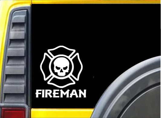 Fireman Skull Vinyl Decal – 6 Inch