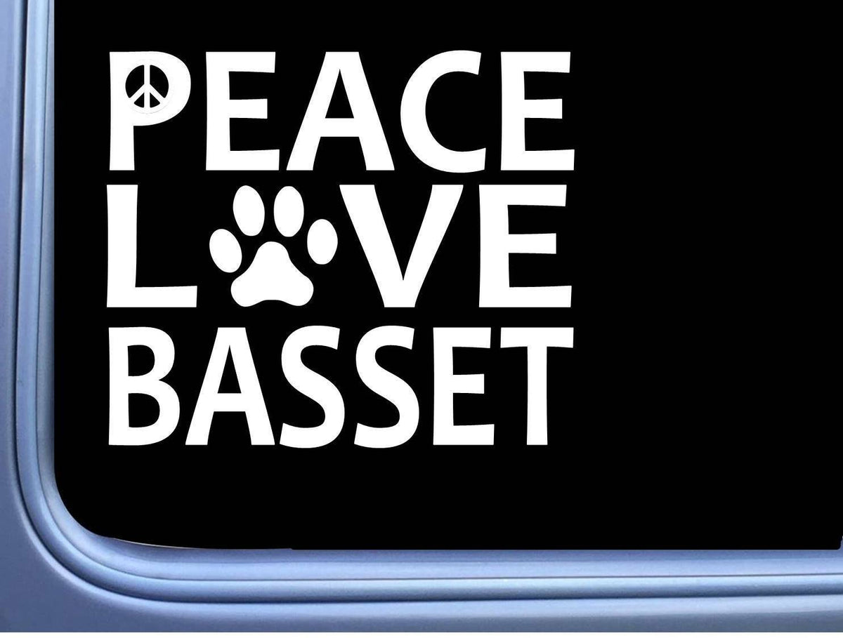 Basset Hound Peace Love Dog Vinyl Decal – 6 Inch