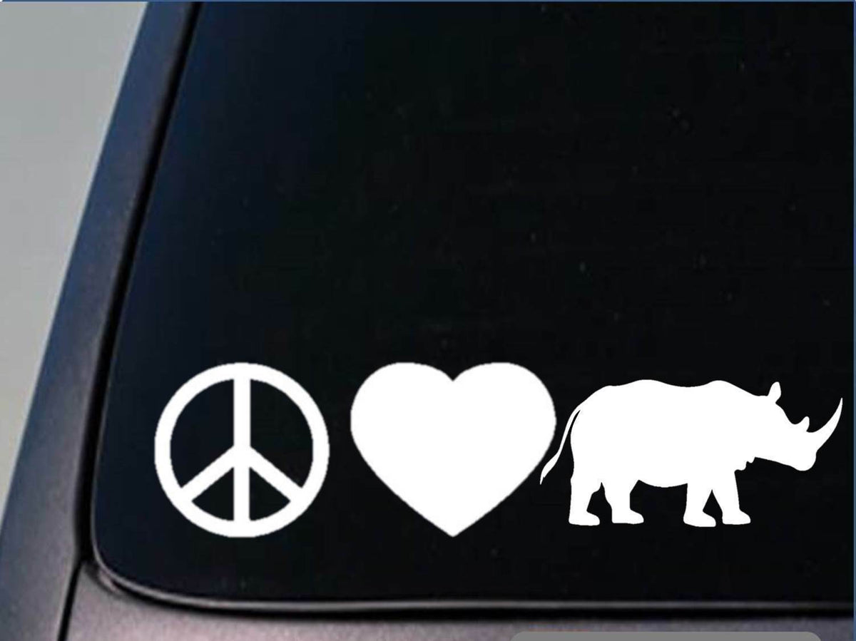 Peace Love Rhino Vinyl Decal – 8 Inch