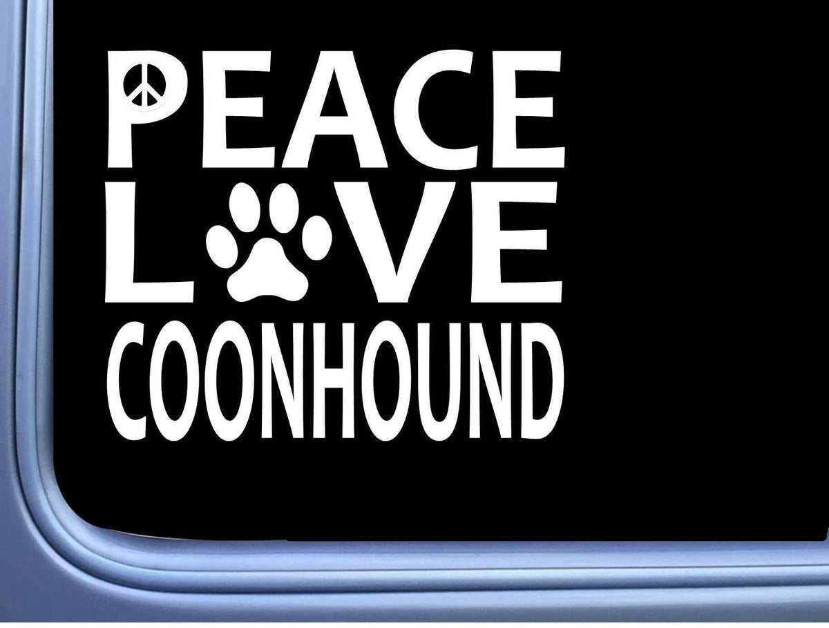 Coonhound Peace Love Dog Vinyl Decal – 6 Inch