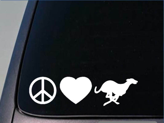 Peace Love Greyhound Vinyl Decal – 8 Inch