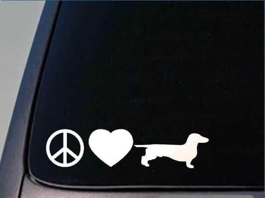 Peace Love Dachshund Vinyl Decal – 8 Inch