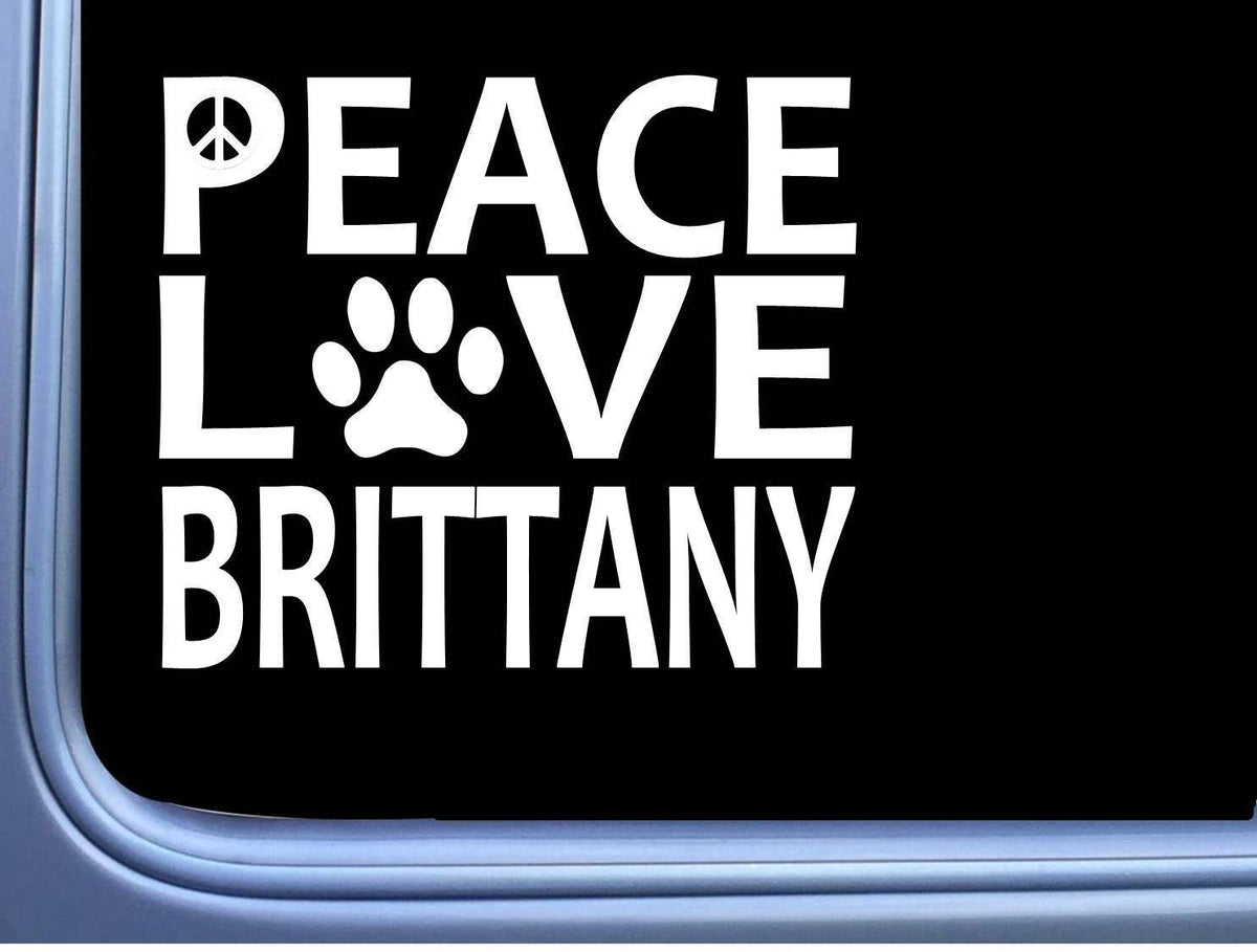 Brittany Spaniel Peace Love Dog Vinyl Decal – 6 Inch