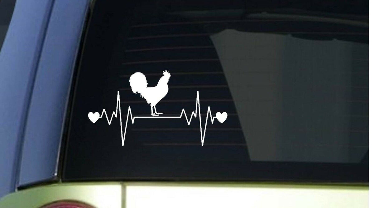 Rooster Heartbeat Lifeline Wide Vinyl Decal – 8 Inch