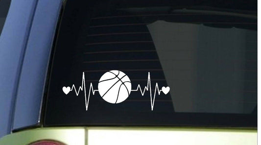 Basketball Heartbeat Lifeline Wide Vinyl Decal – 8 Inch