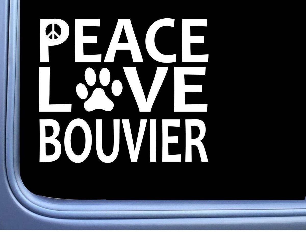 Bouvier Peace Love Dog Vinyl Decal – 6 Inch