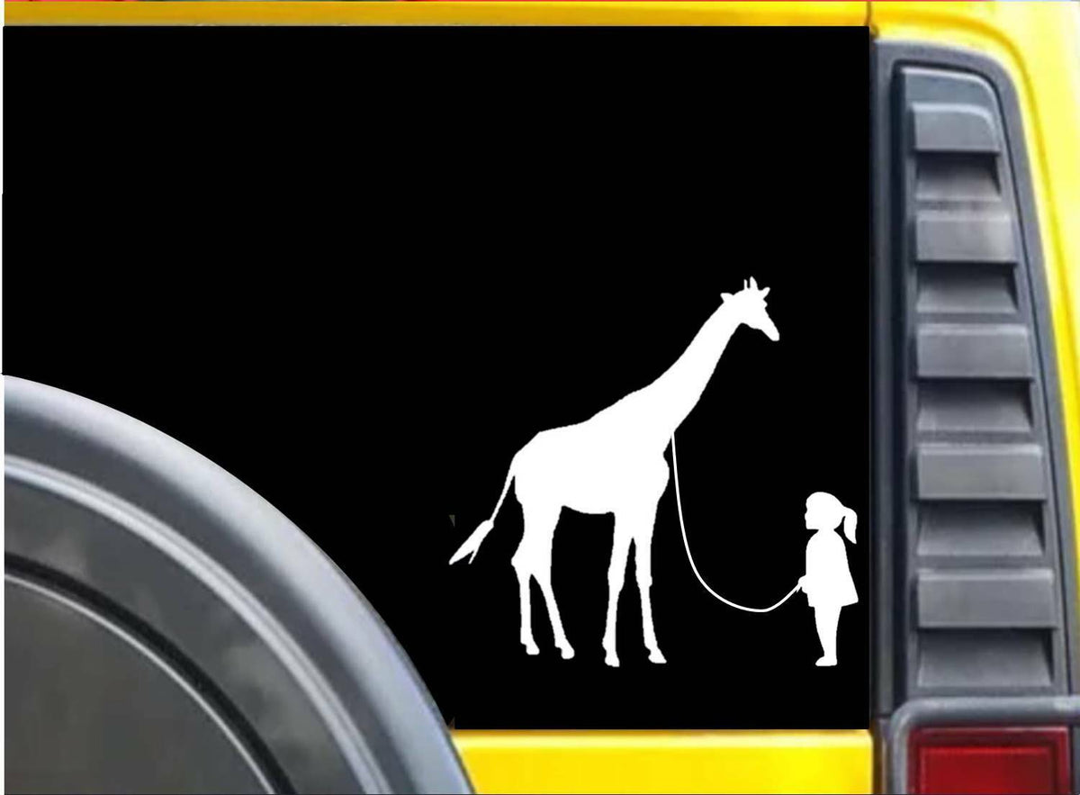 Giraffe on a Leash Vinyl Decal – 8 Inch