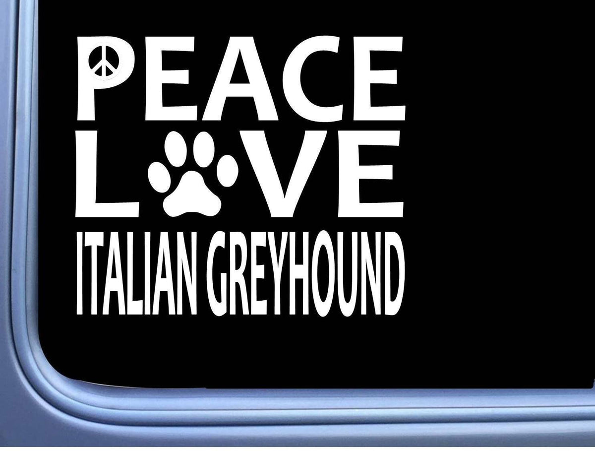 Italian Greyhound Peace Love Dog Vinyl Decal – 6 Inch
