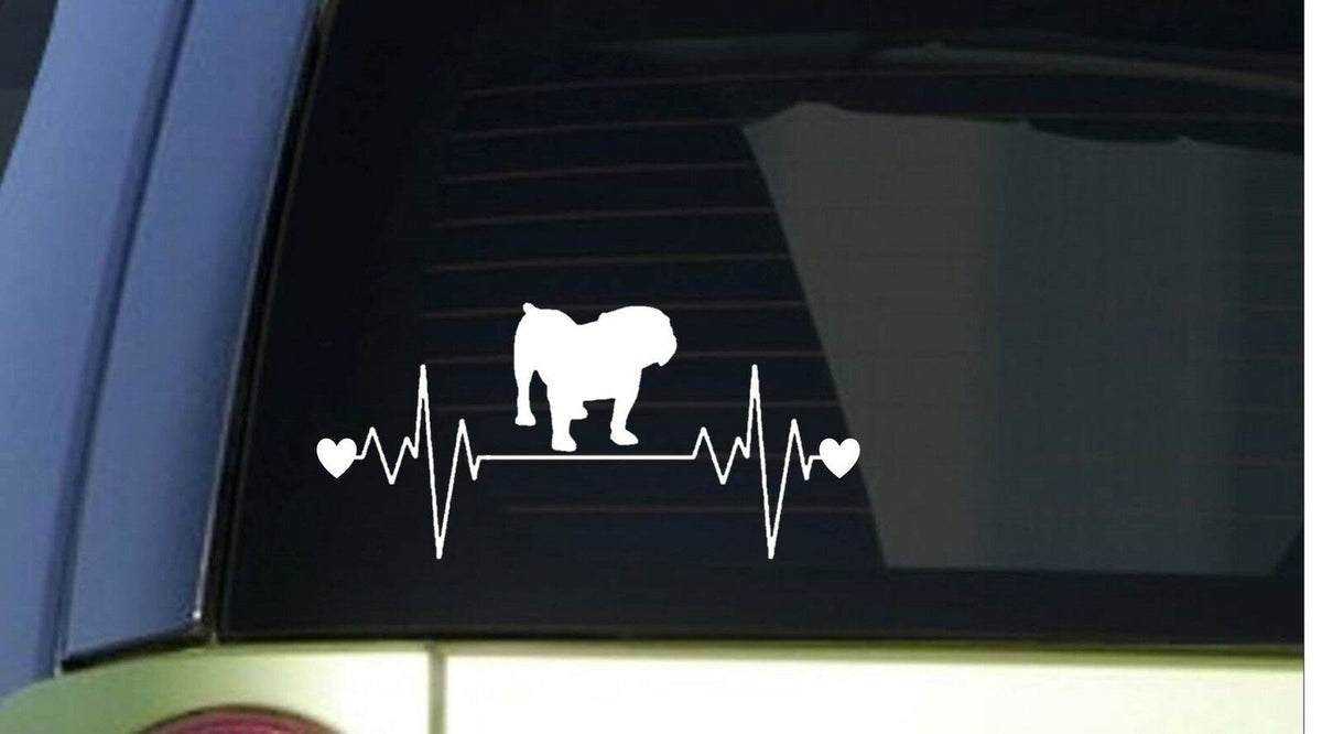 English Bulldog Heartbeat Lifeline Wide Vinyl Decal – 8 Inch