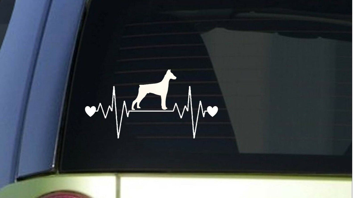 Doberman Heartbeat Lifeline Wide Vinyl Decal – 8 Inch