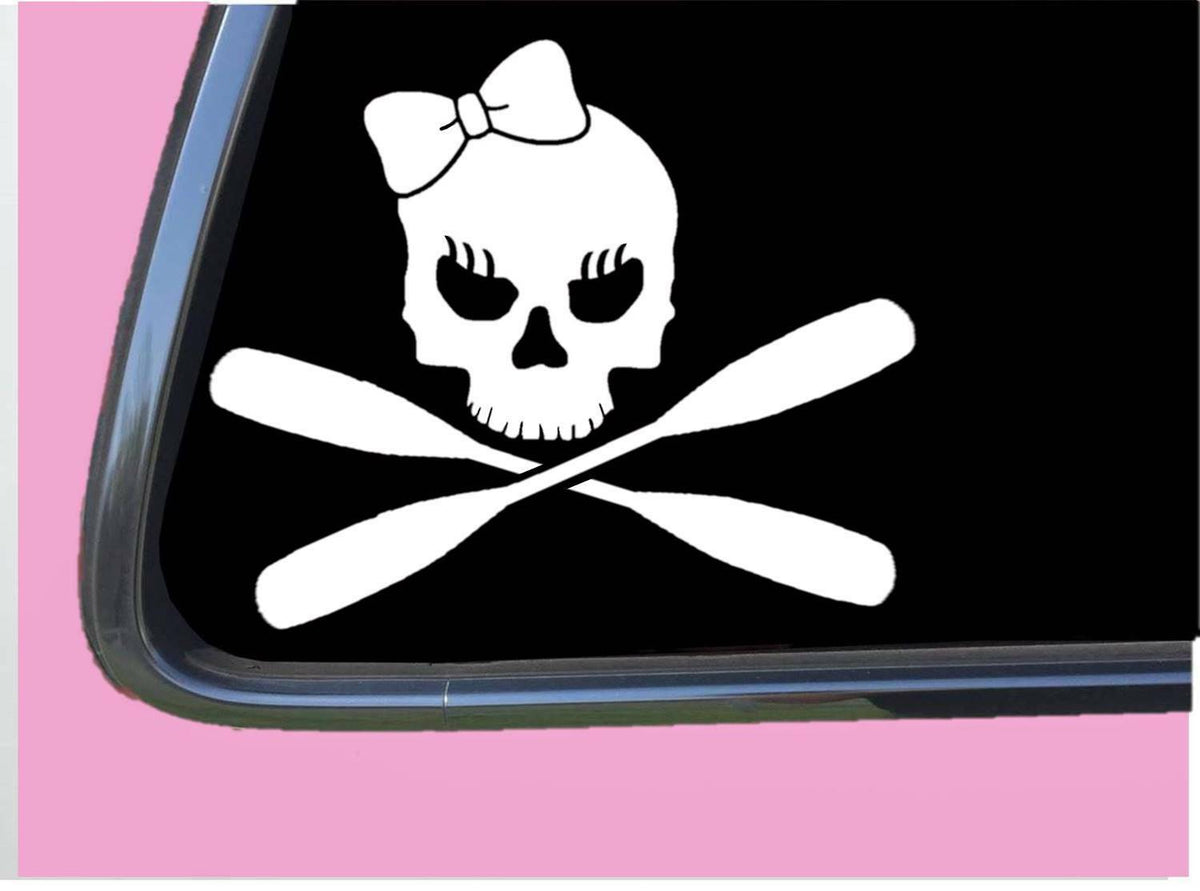 Kayak Girl Skull Vinyl Decal – 6 Inch