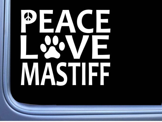 Mastiff Peace Love Dog Vinyl Decal – 6 Inch
